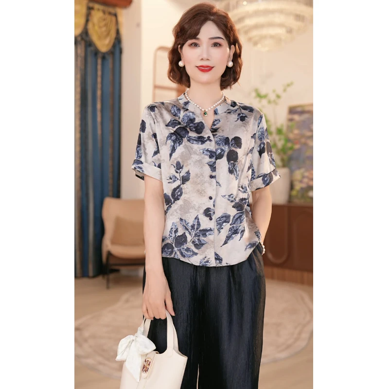 2025新款妈妈装夏季时尚气质中年女装宽松洋气小衫套装