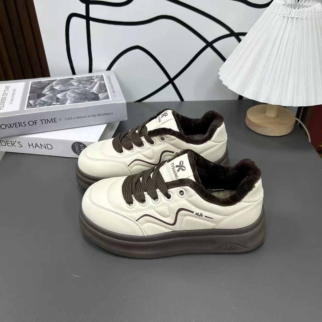 H002 加绒美拉德风小白鞋女2025新款女鞋ins潮流厚底增高休闲板鞋