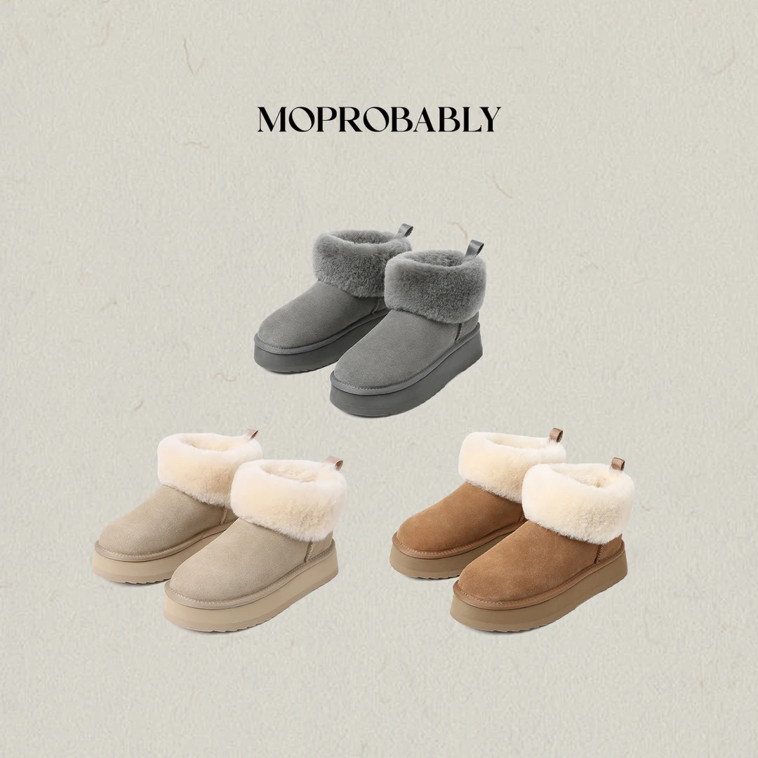 Moprobably李予诺 时尚百搭厚底加绒加厚保暖中筒雪地靴L5421011