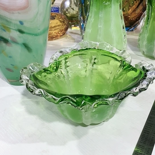 琉璃直径26厘米翡翠绿白菜果斗