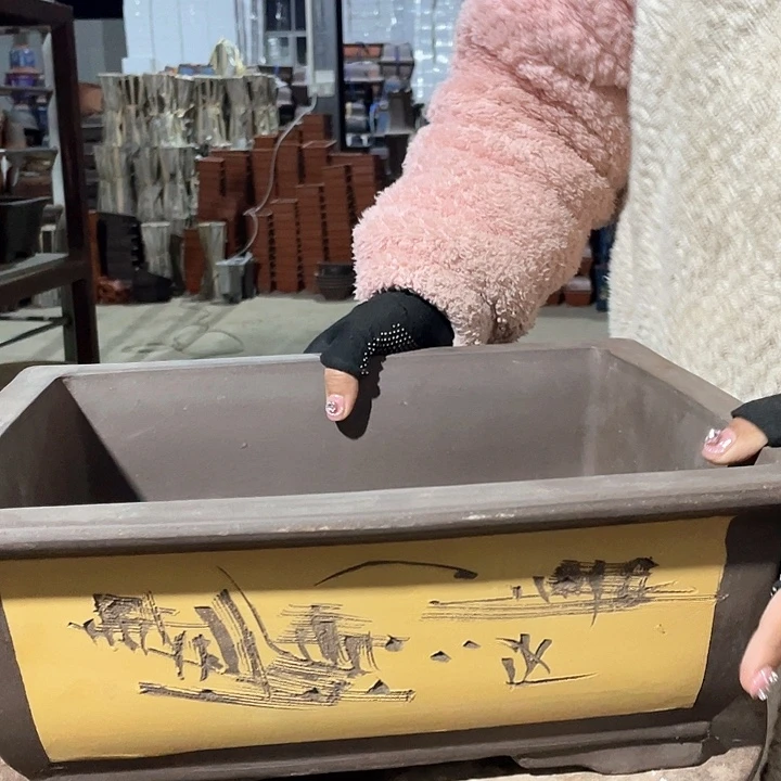 紫砂40黄色马槽花盆花盆