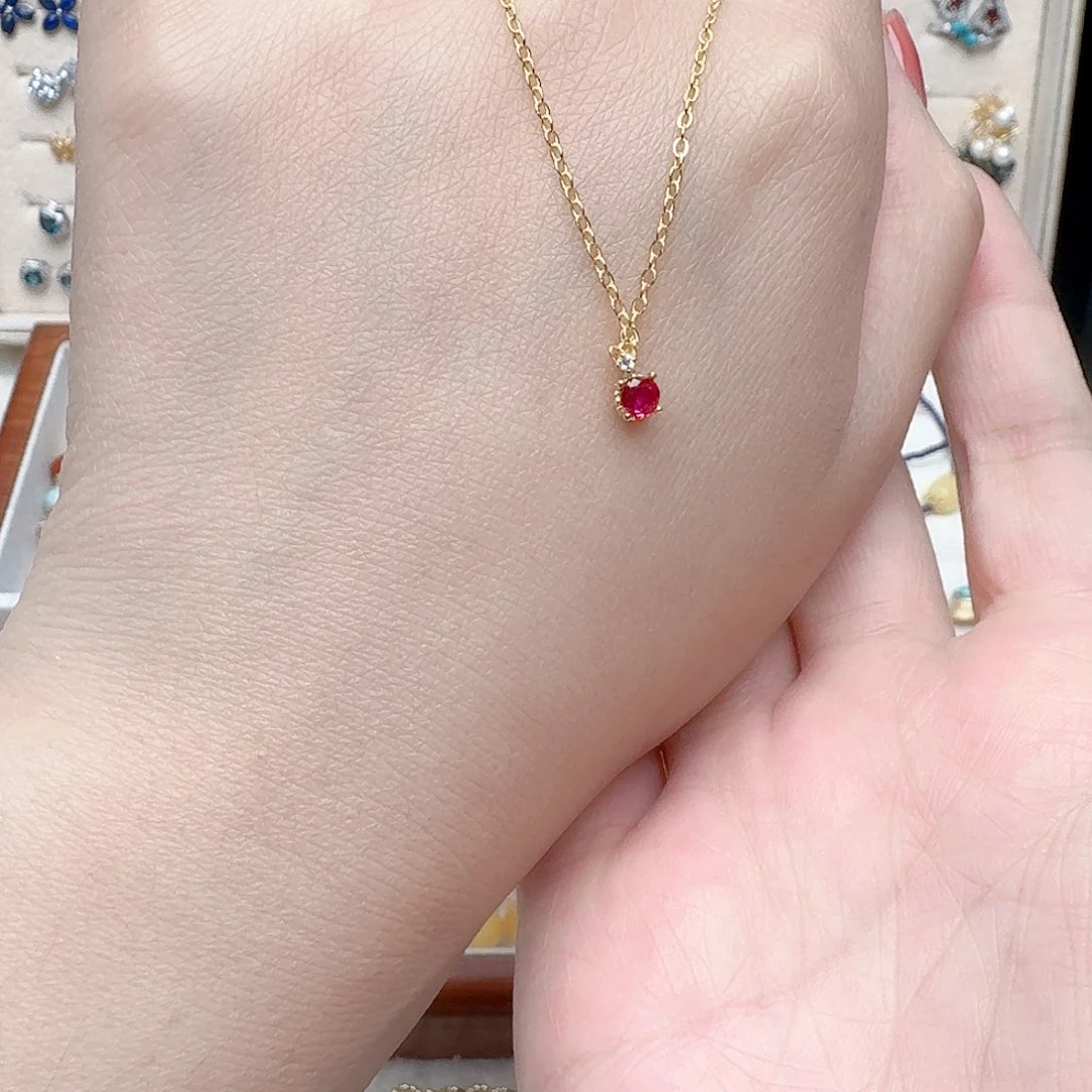 红宝石耳饰银S925镶嵌吊坠899