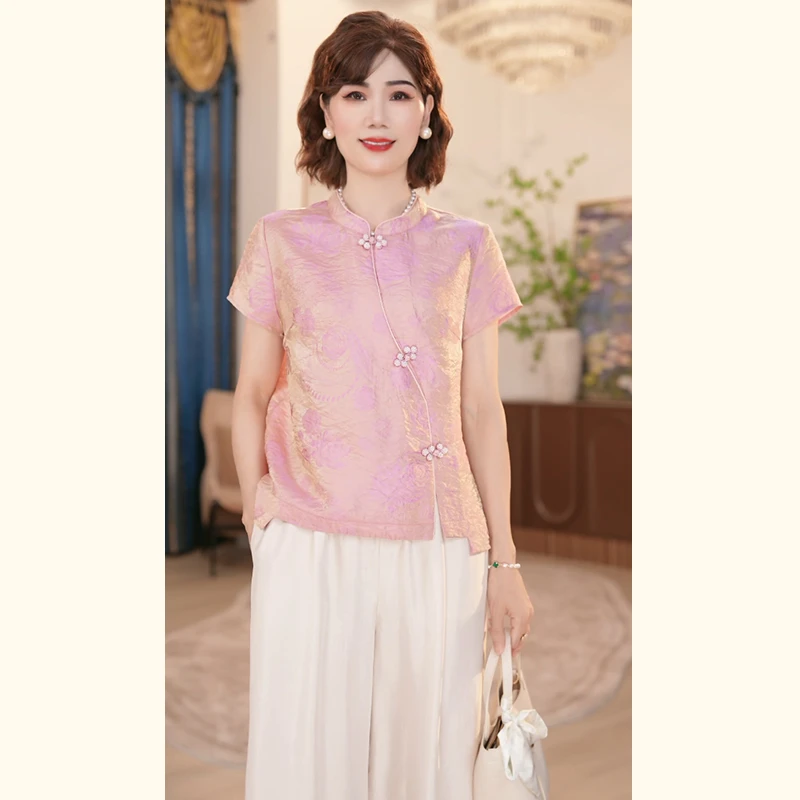2025新款洋气中老年女装两件套中年妈妈国风夏装新中式上衣服套装
