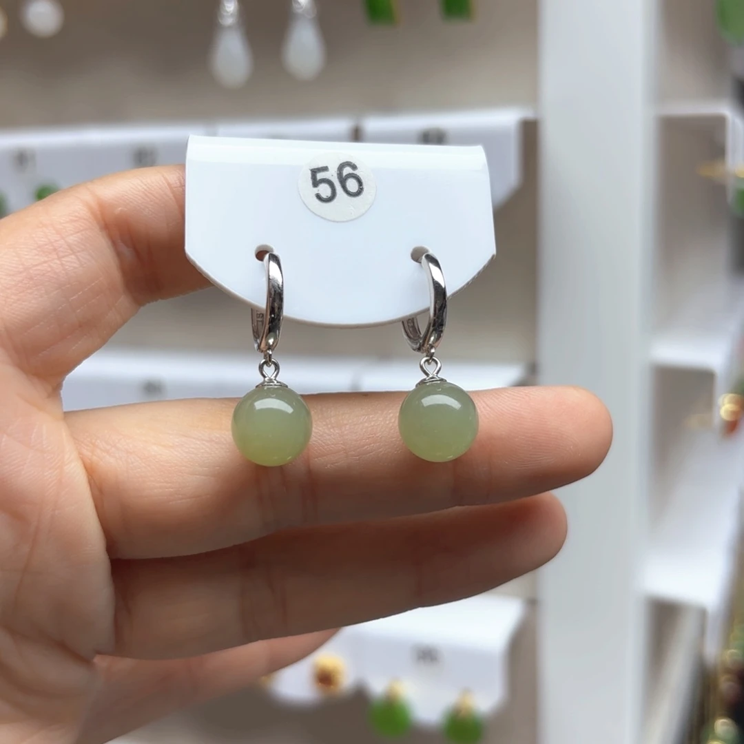 和田玉银S925镶嵌耳饰