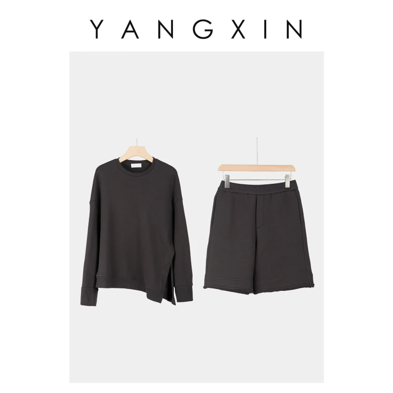 【无龄·杨昕】设计感不规则开叉套头卫衣+慵懒休闲中裤FW9117