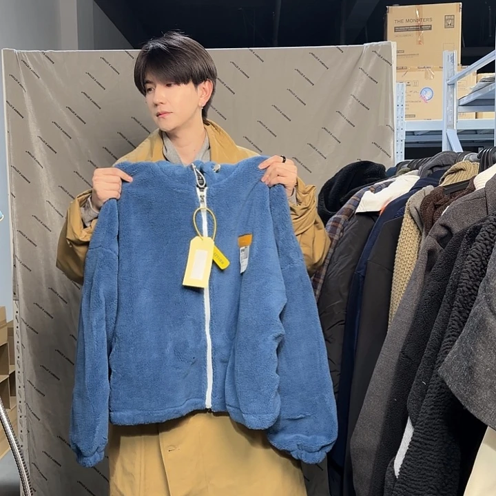 潮流男装蓝色羊羔毛XL
