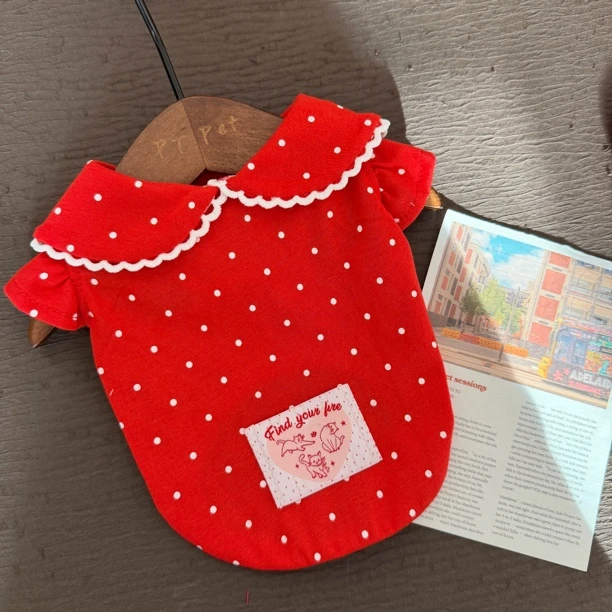 PT Pet 原创红波点飞袖宠物衣服 狗狗衣服 猫咪衣服