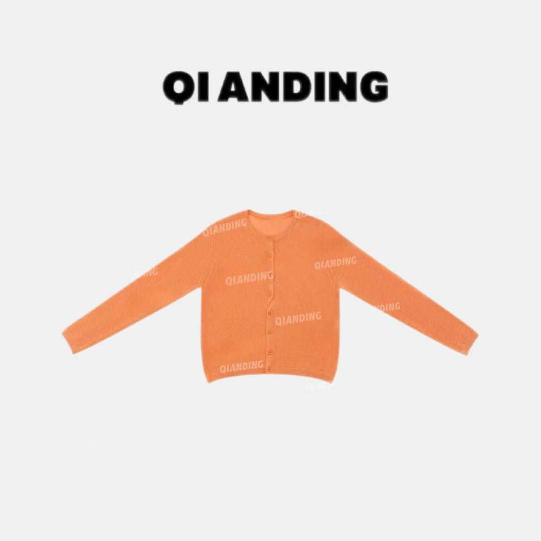 【QIANDING】2025春季 【波嬉风】圆领单排扣长袖开衫毛针织衫25856