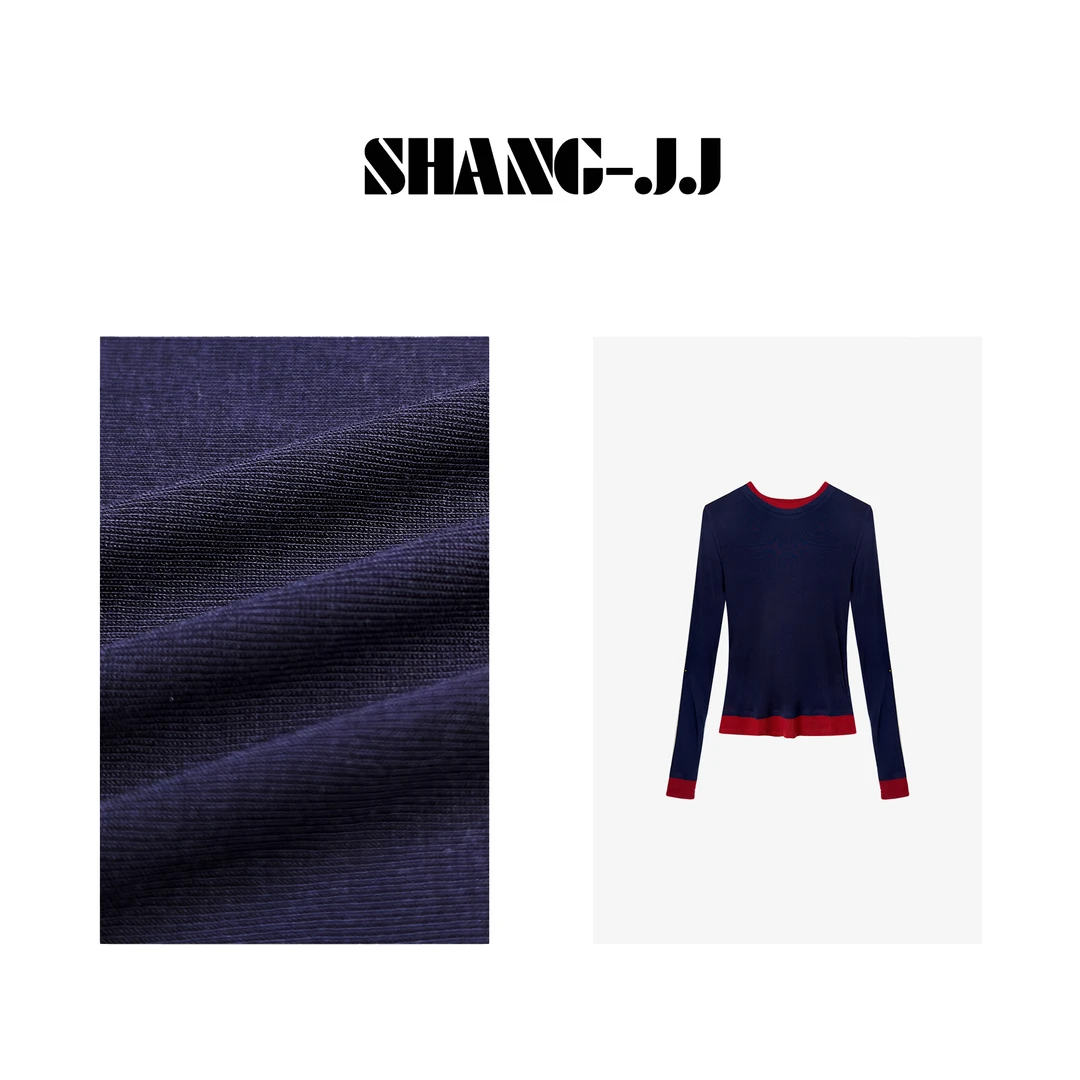 SHANG-JJ【撞色腔调】24款可再生天丝莱赛尔绵羊毛纱线上衣q132242p