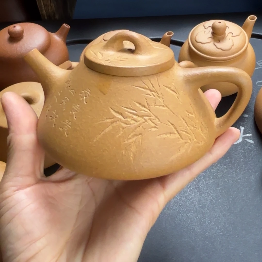骑***象茶壶紫砂黄金段刻绘子冶石瓢200 C C
