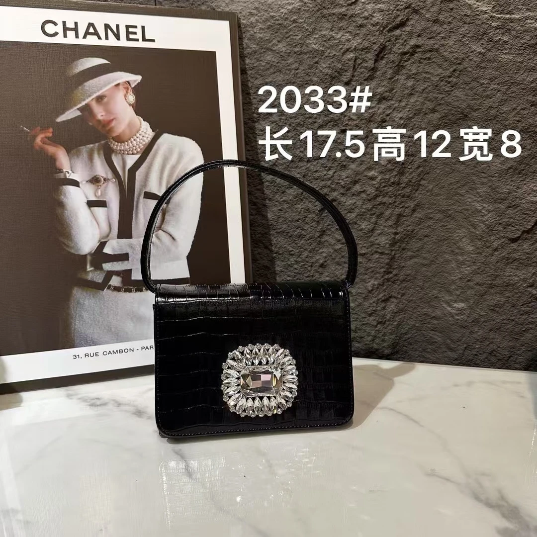 女包 2025新款 轻奢小方包鳄鱼纹牛皮花钻包单肩斜挎手提晚宴包