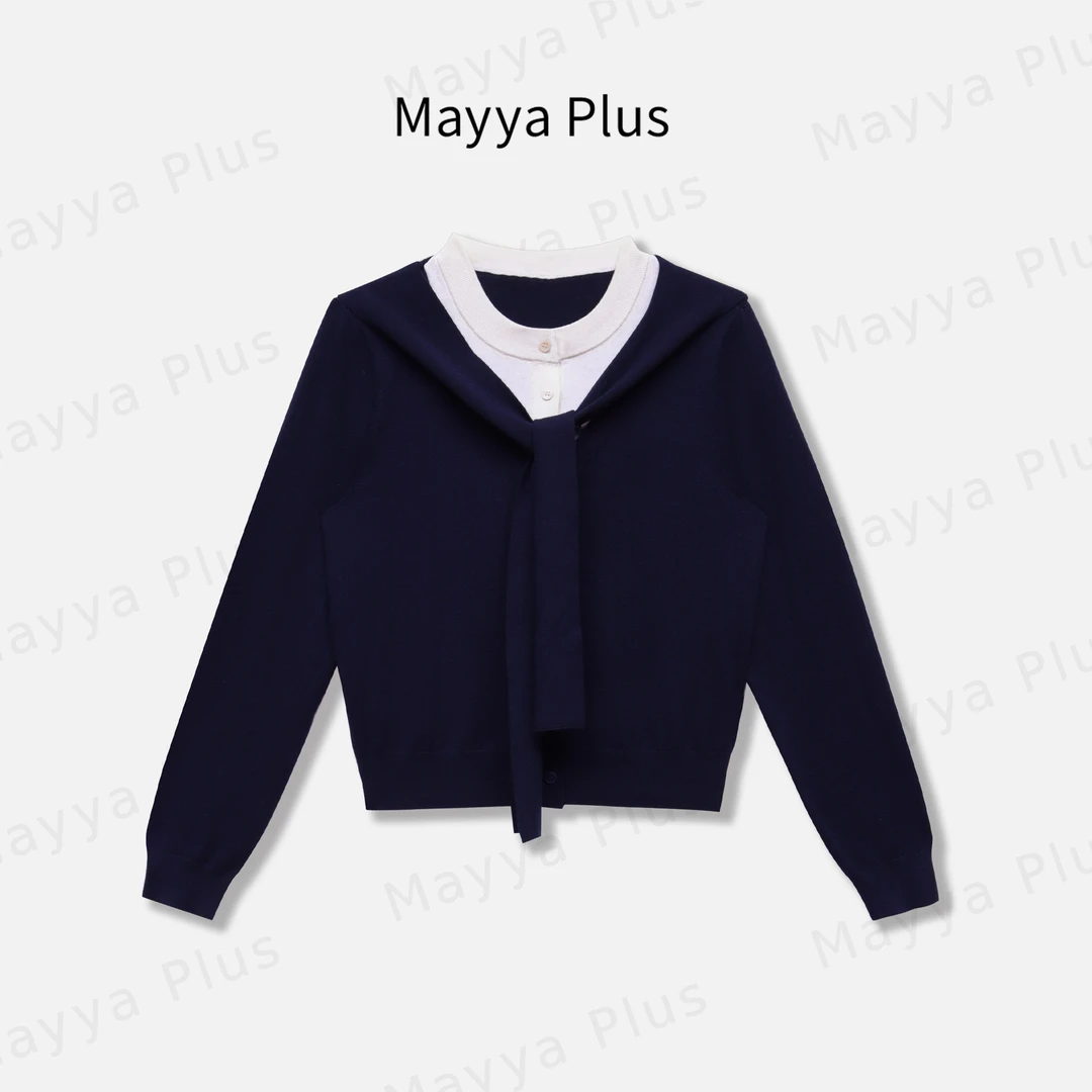 【济州岛】Mayya Plus麦芽定制流光风假两件撞色针织衫上衣32536853