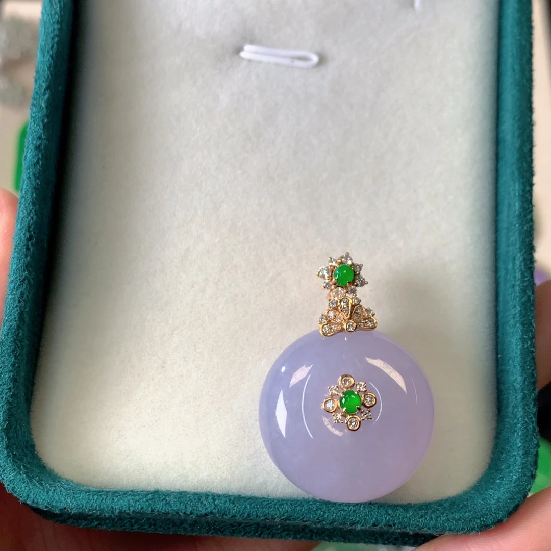 翡翠18K金镶嵌吊坠(不含链)