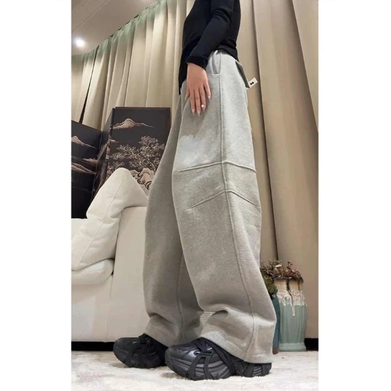 秋冬加绒高腰宽松休闲显瘦阔腿裤新款大码微胖mm慵懒风显瘦裤子女