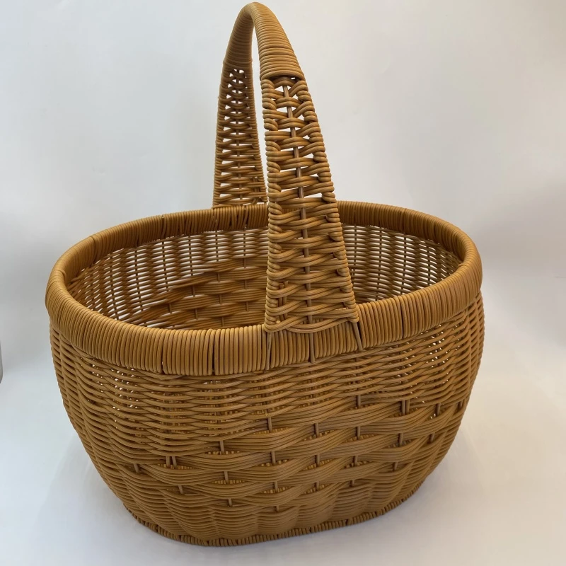 J91棕色单提手购物篮加固户外收纳篮手工编织33*25*16家用买菜