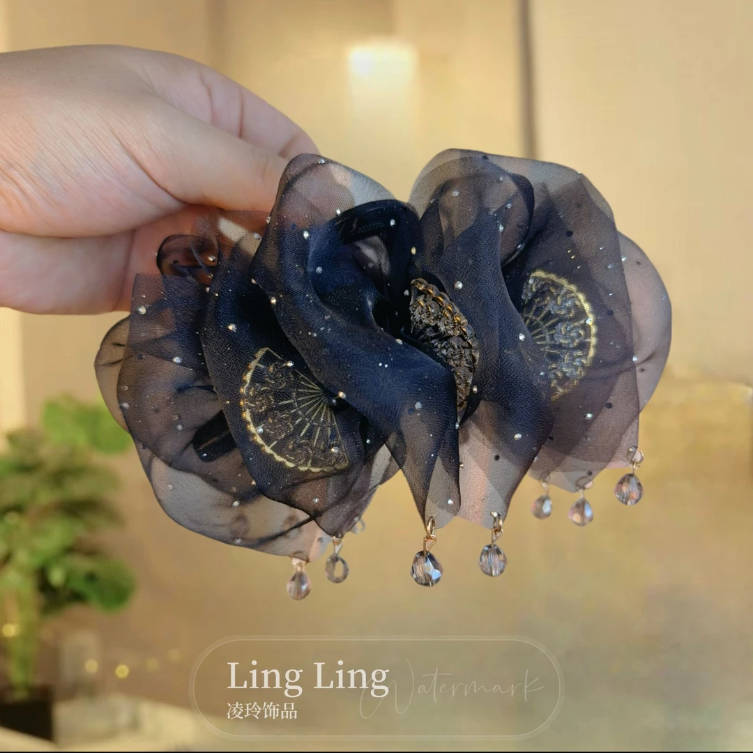 新品【国风裙摆】超仙扇子流苏大抓夹蓬松高颅顶显发量鲨鱼夹发夹