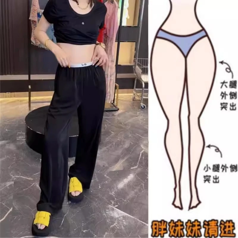 大码女装2025夏季薄款高腰阔腿休闲裤胖mm宽松显瘦直筒拖地冰感裤