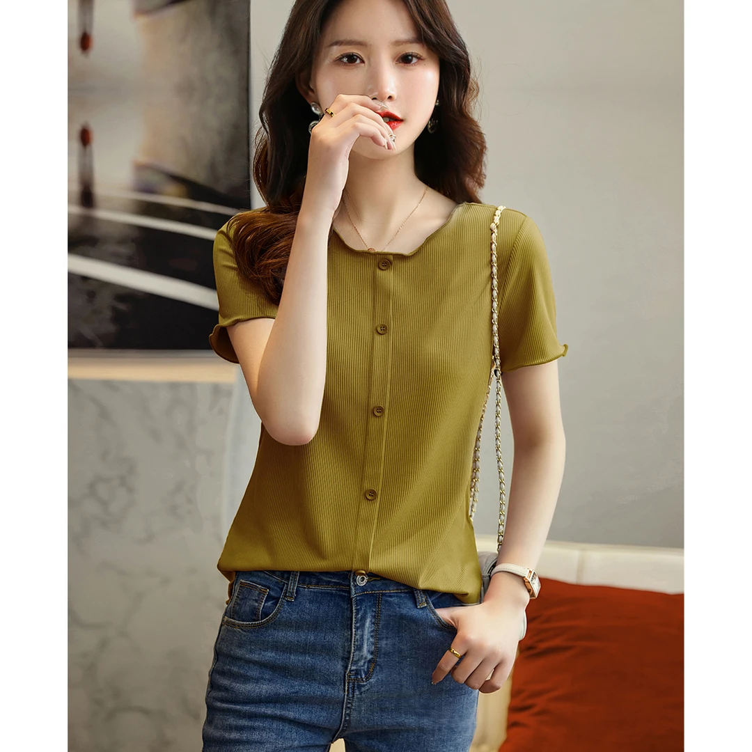 XWI/欣未25夏季圆领舒适气质百搭短袖显瘦遮肉简约减龄T恤3A019