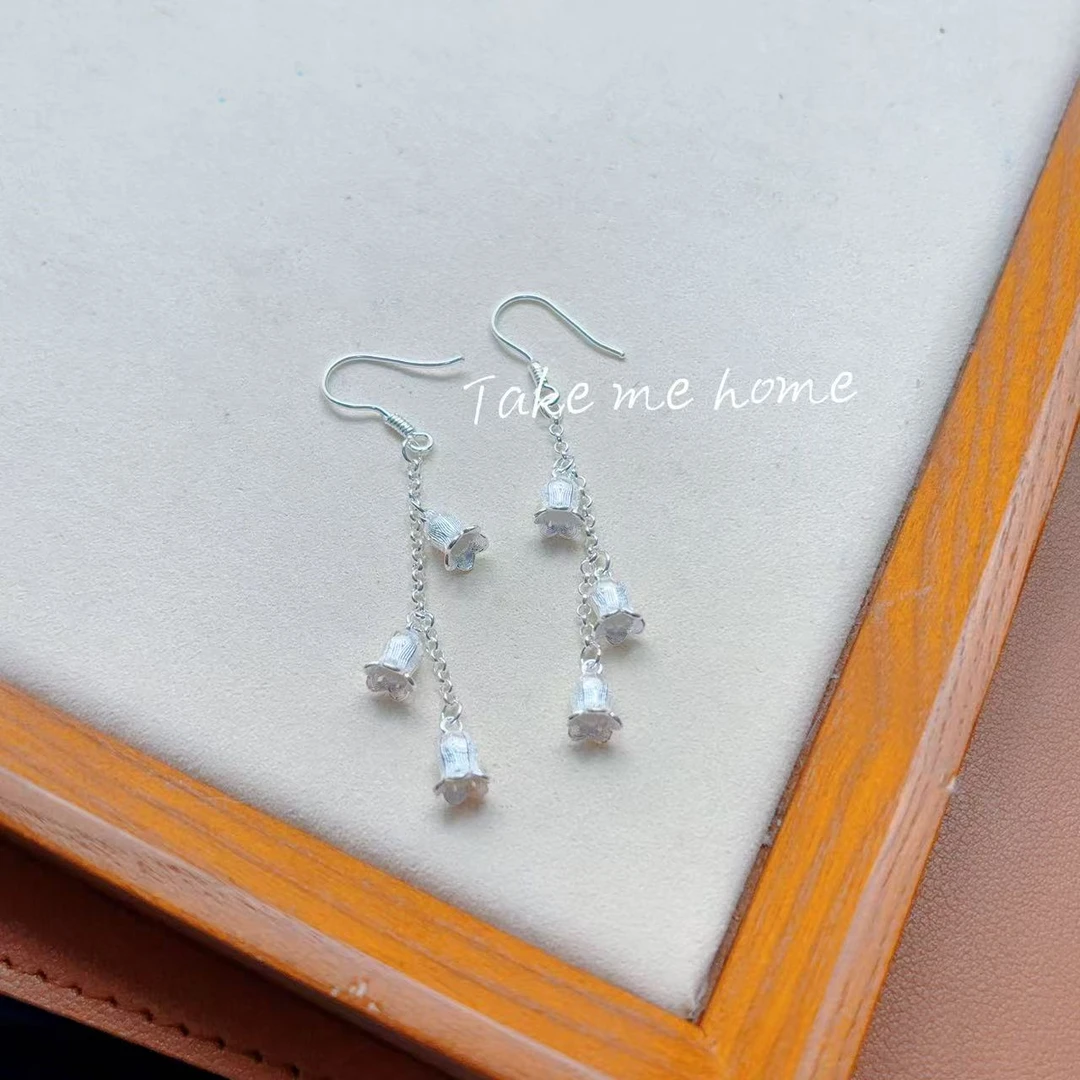 足银耳饰 足银990铃兰花耳钩