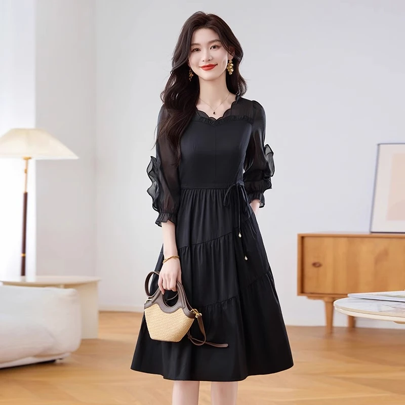 广州十三行连衣裙女早秋装2025年新款气质高端长袖高档高级感裙子