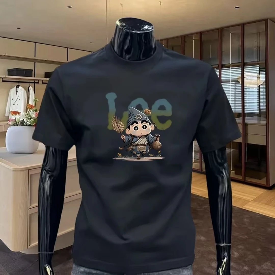 高端品质液氨棉短袖t恤2025新款潮牌男士圆领上衣轻奢ins印花T恤