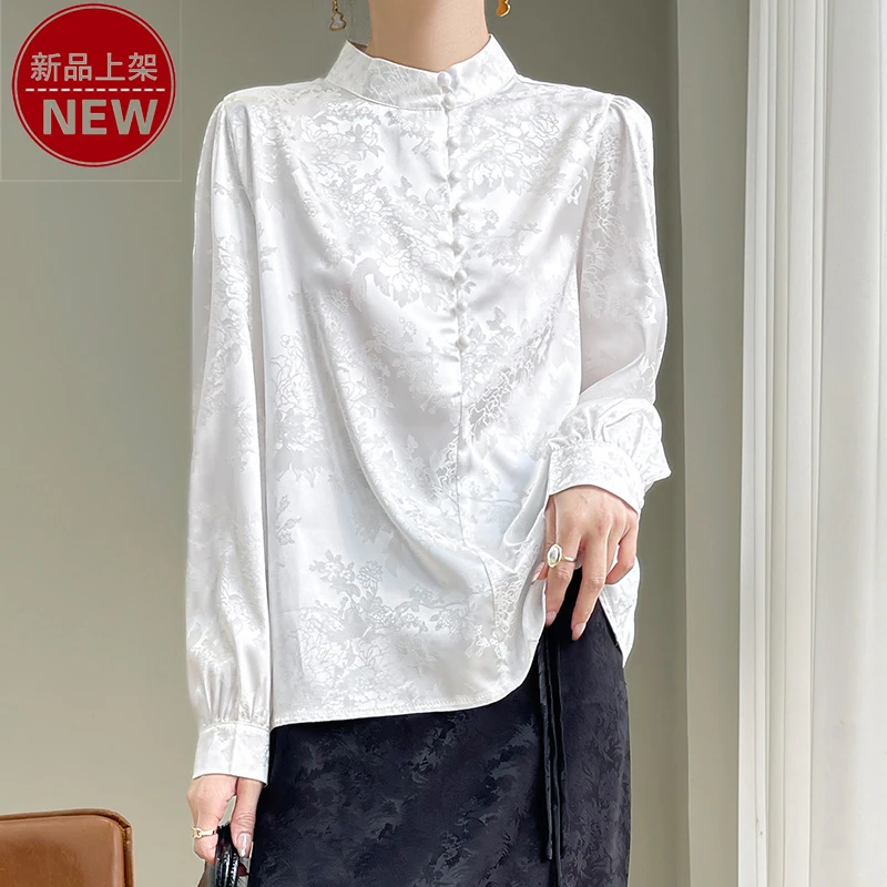 哥弟阿玛施正品立领暗花长袖新中式衬衫宽松优雅中式气质休闲衬衣