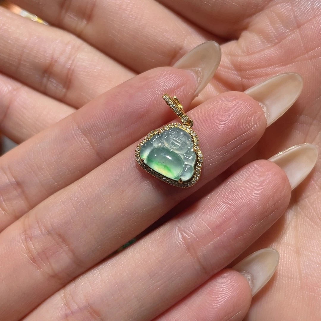 翡翠18K金镶嵌吊坠(不含链)