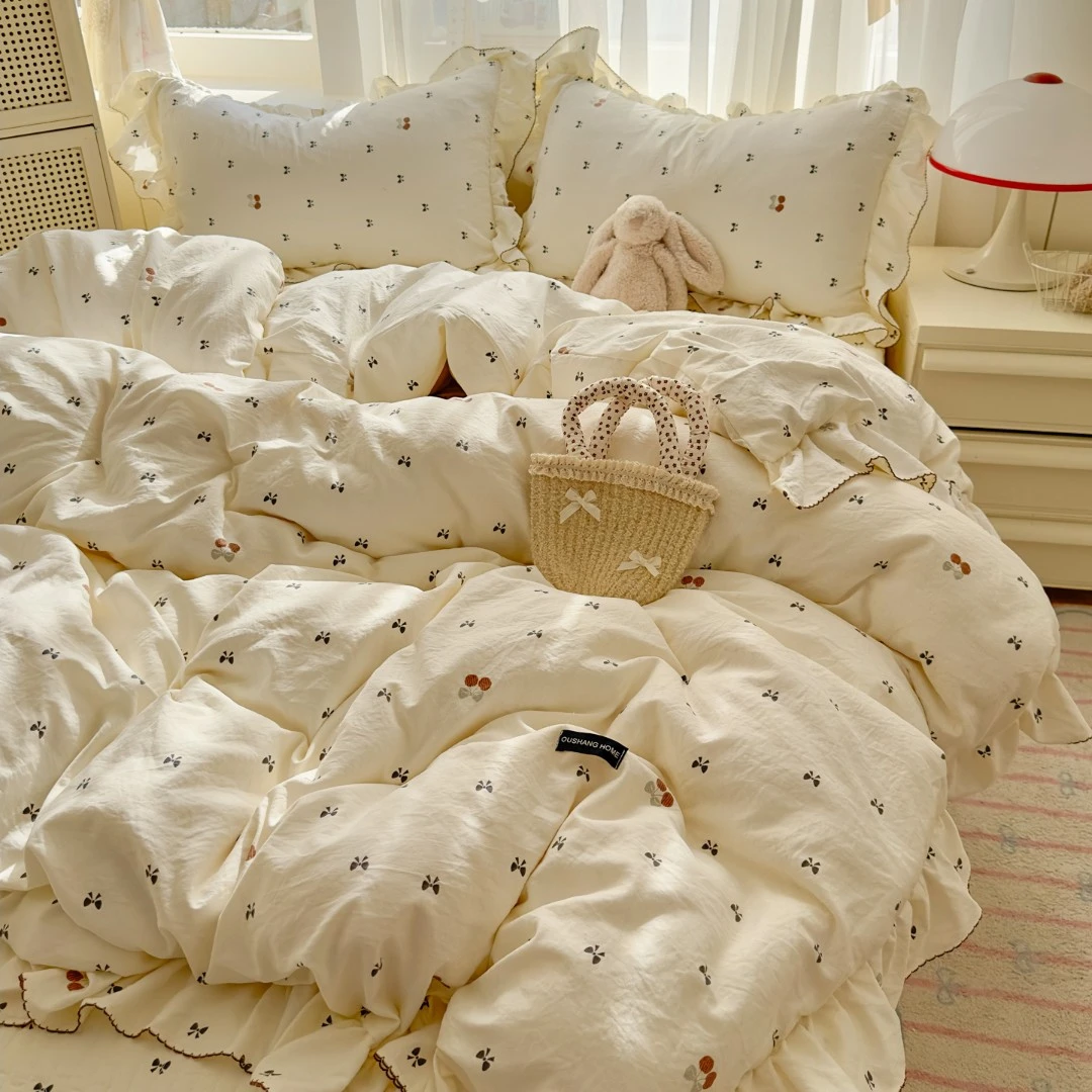 秋冬韩版荷叶花边被套款被罩款四季网红床盖款床品床盖款四件套