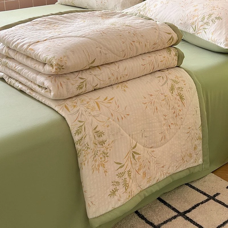 面料床上用品空调被a类棉被ins棉夏双层纱清新夏凉被风水洗小泡