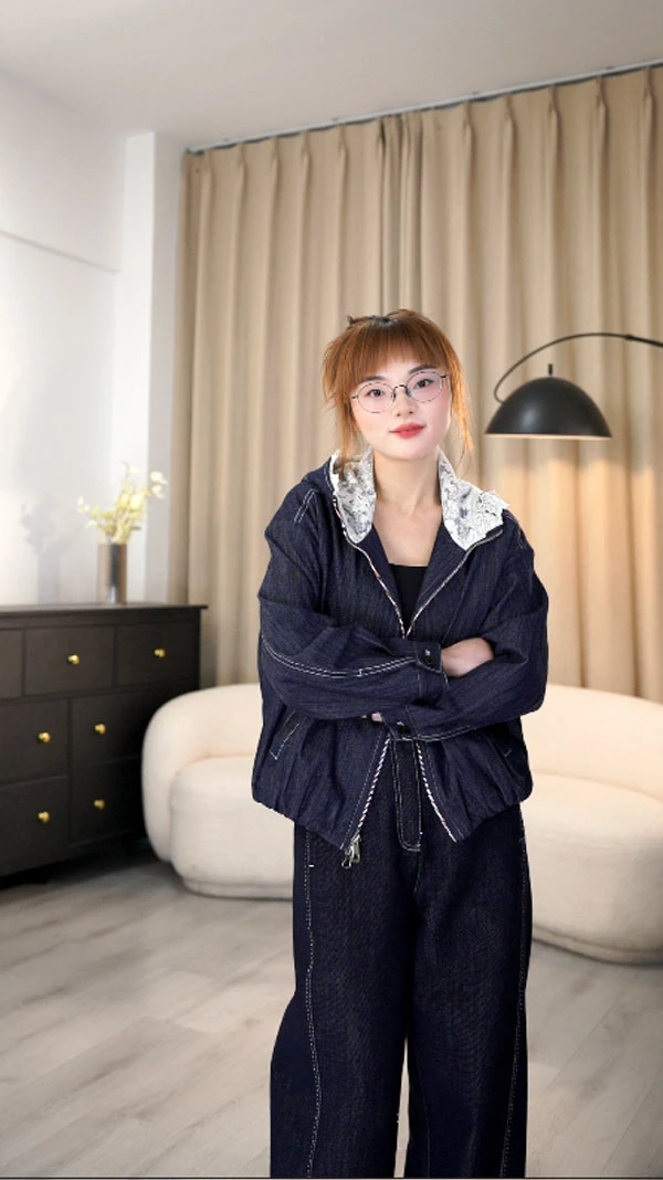 Peach House小个子改版牛仔外套女春季慵懒宽松休闲撞色牛仔夹克