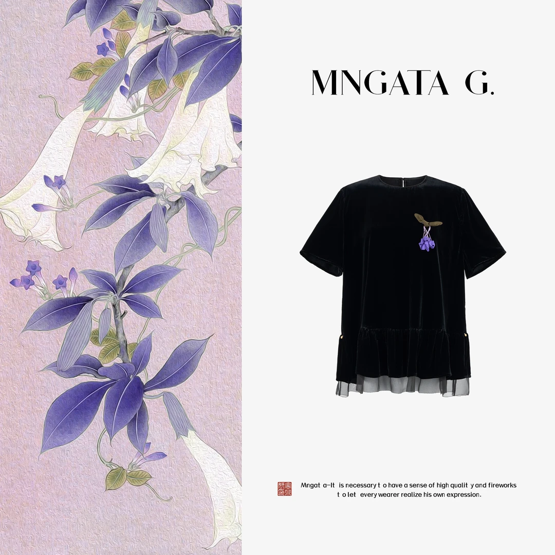 MNGATA G.宫小妍【真丝·紫铃兰】夏日新中式中国风真丝上衣5070112