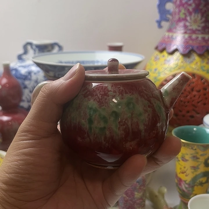 白***翁摆件豇豆红釉 美人醉壶