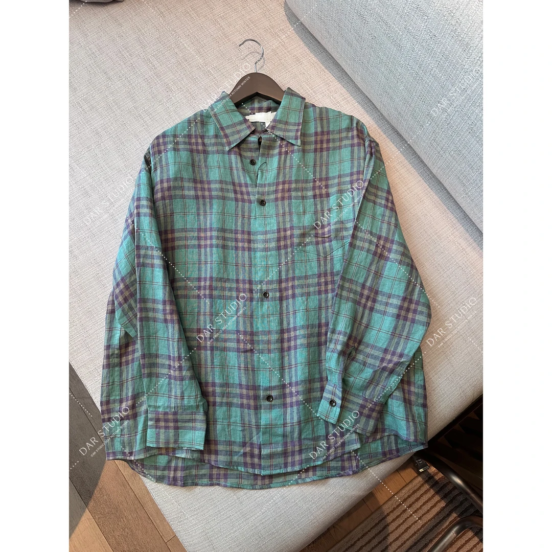 DAR STUDIO 深圳货【色织亚麻格】100亚麻早秋新款格纹衬衫15795