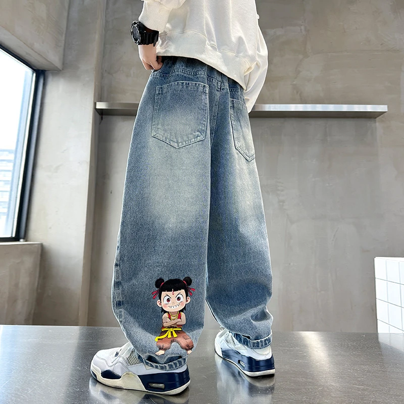 男童牛仔裤春款新款儿童帅气中大童春秋装宽松百搭哪吒裤子长裤潮