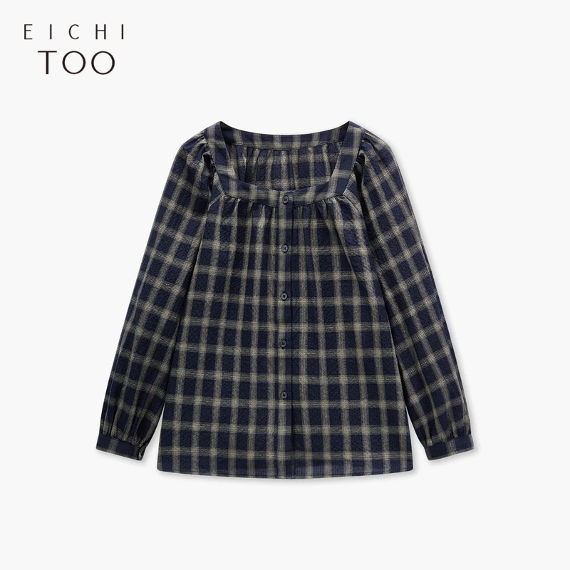 A爱居兔2025年春季新款宽松舒适肌理感格纹雪纺衫女ENSAJ1Q001A