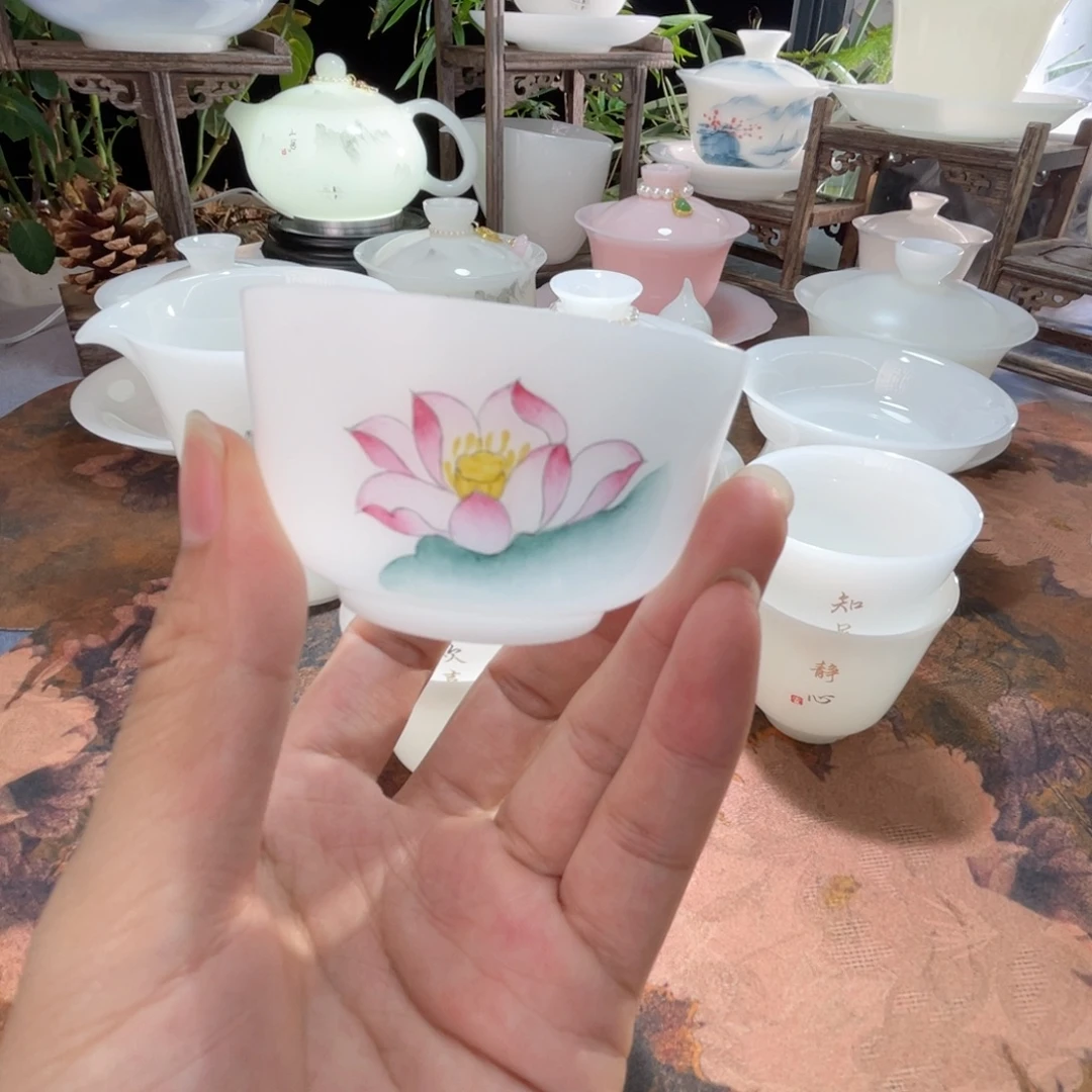 冰晶璞玉素烧手绘荷韵