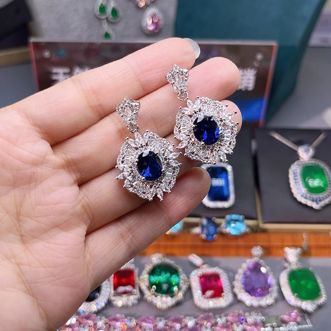 耳饰蓝宝石银S925镶嵌t 41