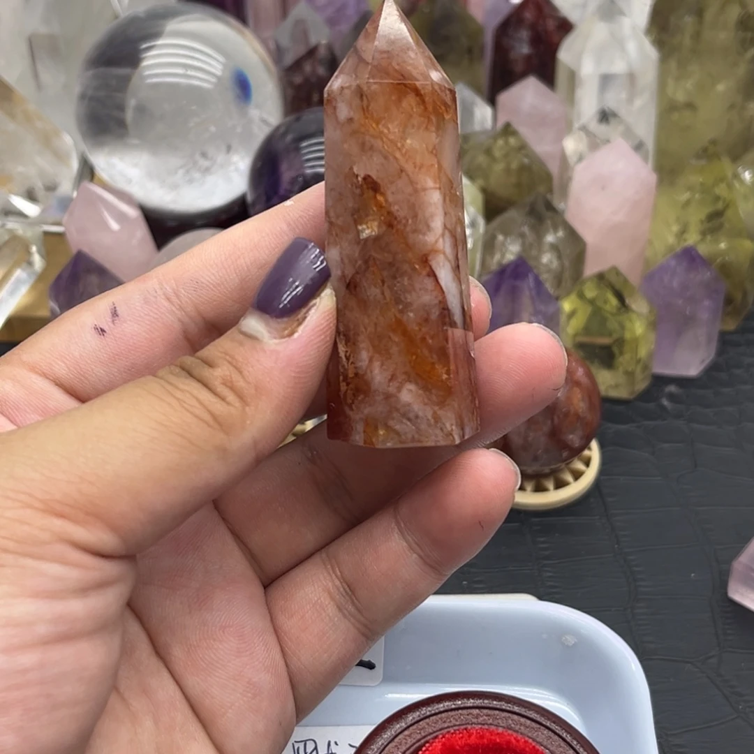 未镶嵌珠宝半成品水晶25 芬达橙胶花柱子