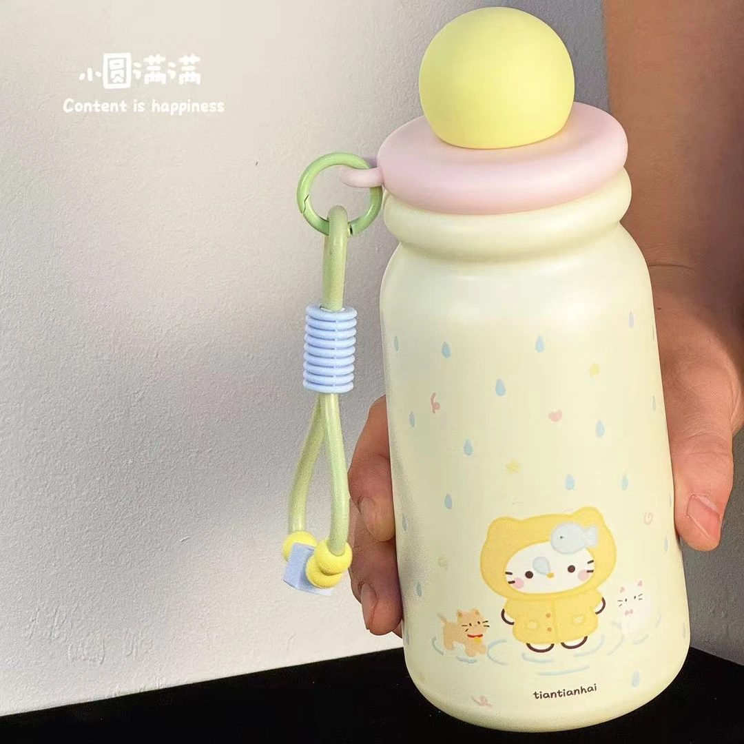 小圆满满雨天的猫保温杯ins高颜值水杯女生实用礼物保温杯推荐