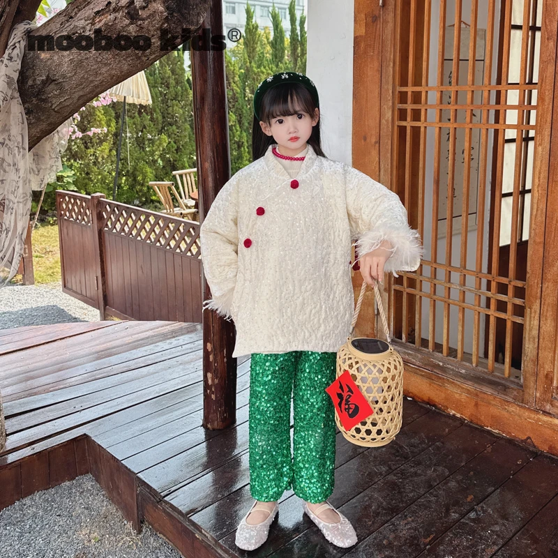MoobooKids_洋气加厚裤子中式年服宝宝宽松女童儿童童装复古套装