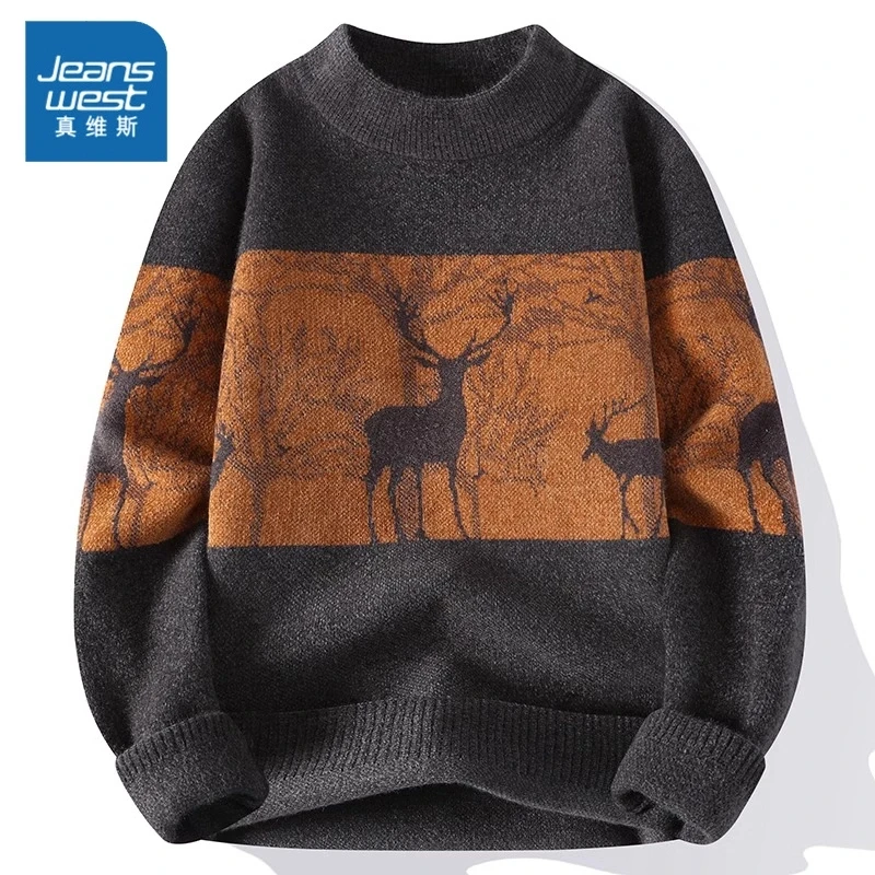 真维斯半高领毛衣男士2025秋冬季新款潮流宽松保暖内搭针织衫上衣