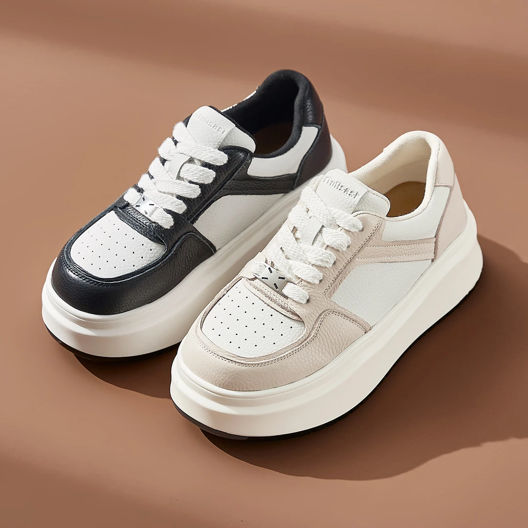 OL535 头层牛皮2025年新款休闲板鞋加厚复古百搭拼色时尚系带板鞋