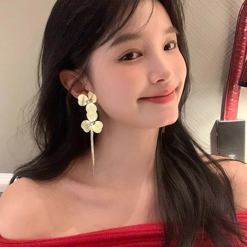 轻奢高级金色花朵流苏耳环复古小众设计耳环女