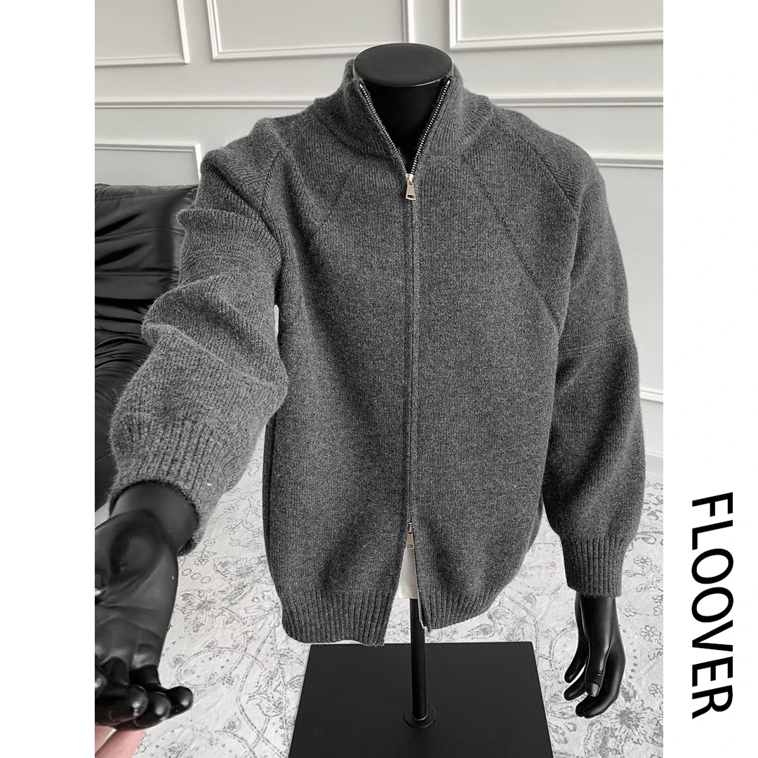 重磅针织开衫毛衣男秋冬季宽松慵懒风cleanfit上衣高级感拉链外套