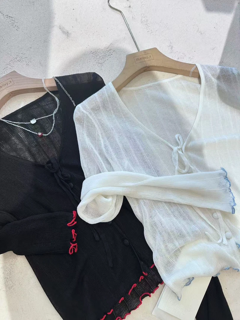 黑白微透针织开衫