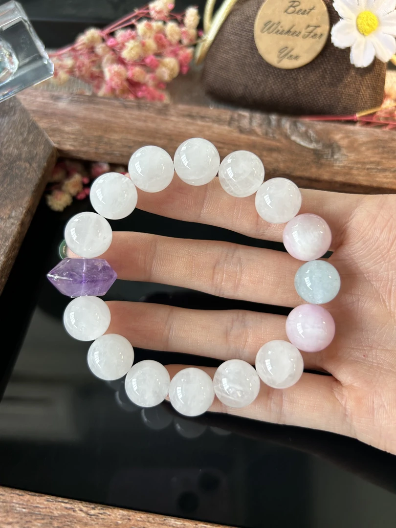 y1032【白幽紫水双尖单圈】手链手链多样性发