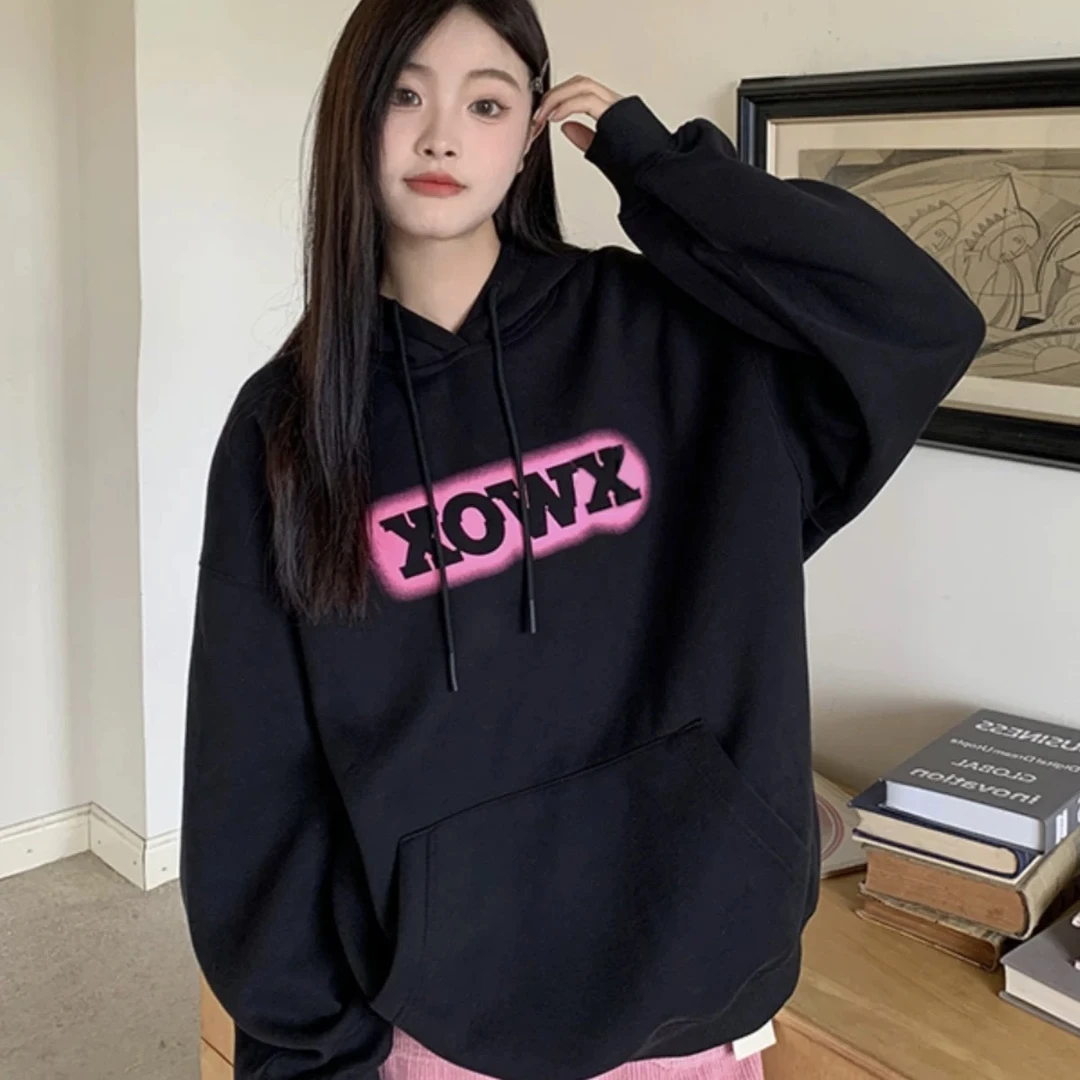 新款连帽卫衣港风美式复古潮牌宽松加绒加厚韩系百搭潮流外套上衣