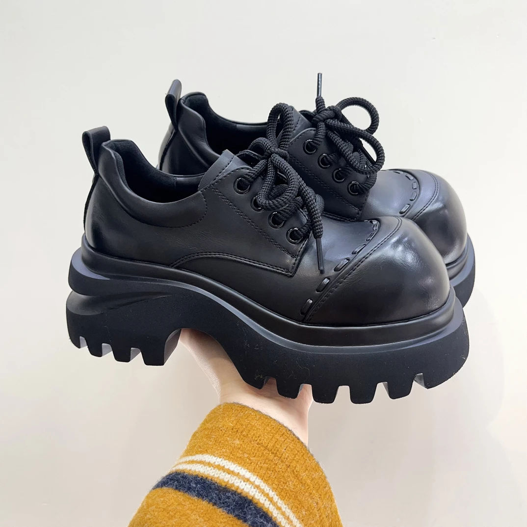 【韩版百搭休闲】厚底增高英伦风复古粗跟乐福鞋早春新款时尚小皮鞋