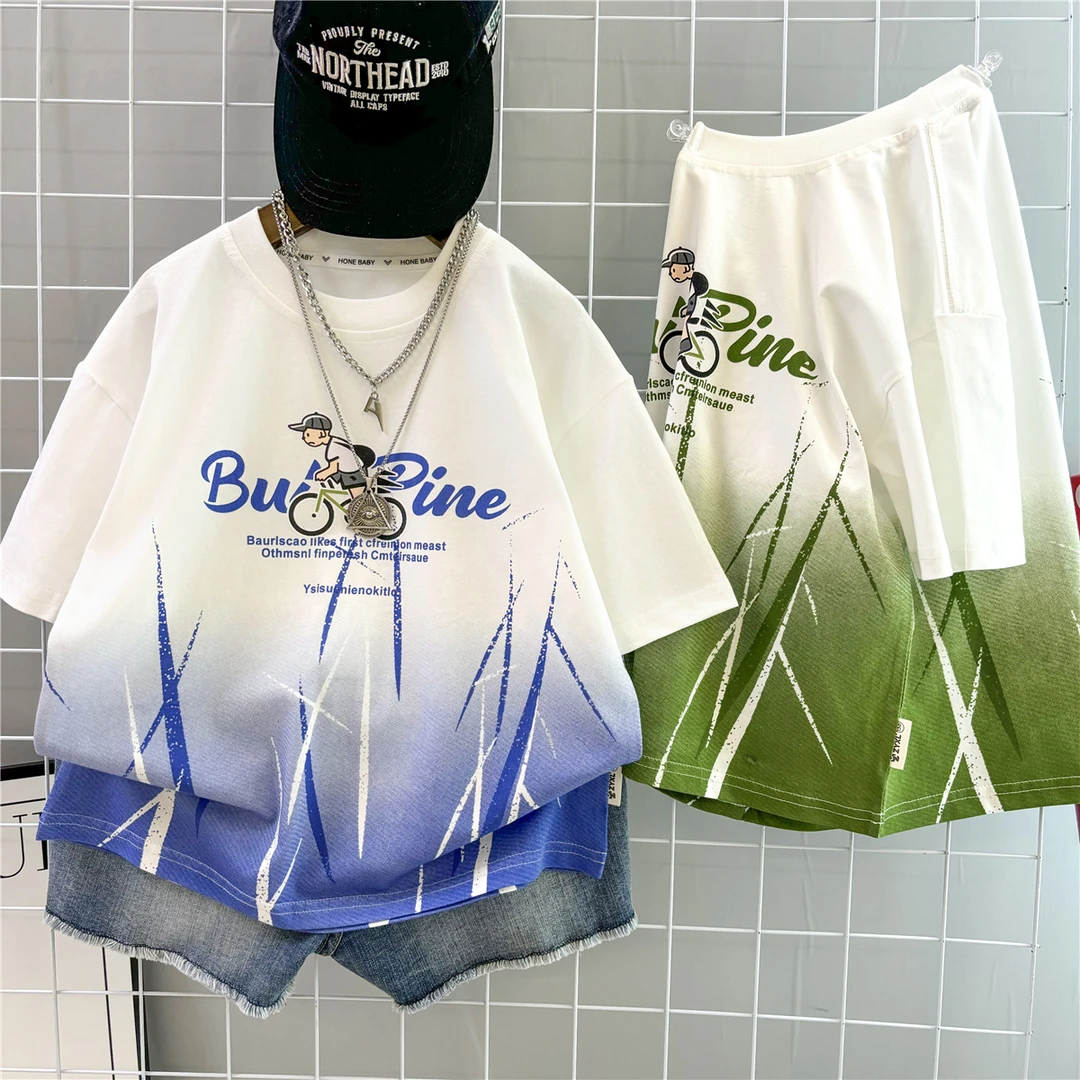 男童夏装新款短袖T恤宽松透气休闲时尚洋气儿童服装帅气中大童