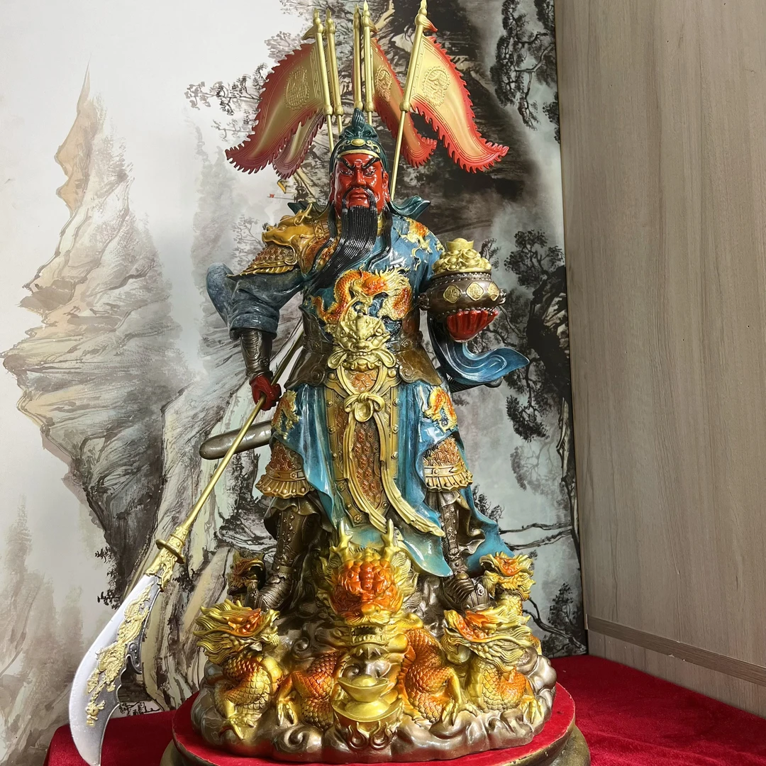 黄铜高温烧热铜彩关公关羽关二爷武财神商铺办公家用招财供奉